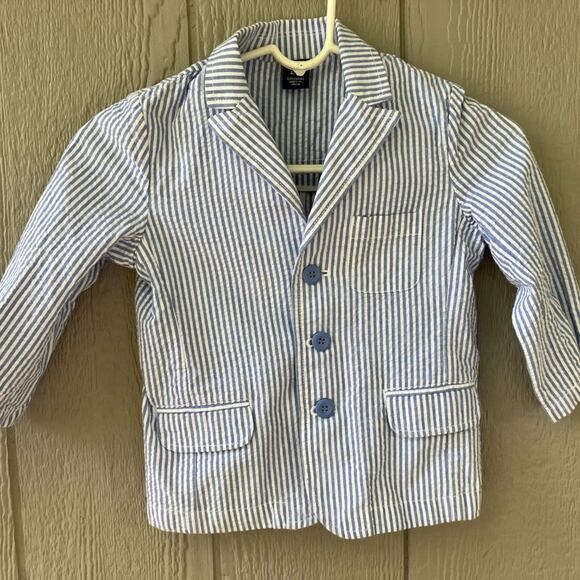 SEERSUCKER JACKET BOYS 4 BLUE AND WHITE SHRIPE CLASSIC - Picture 11 of 16